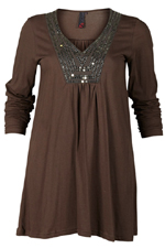 Shirt lang pailletten inzet v hals