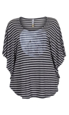 Shirt wijde mouw streep met opdruk