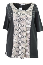Shirt uni/tijgerprint paill/ kralen