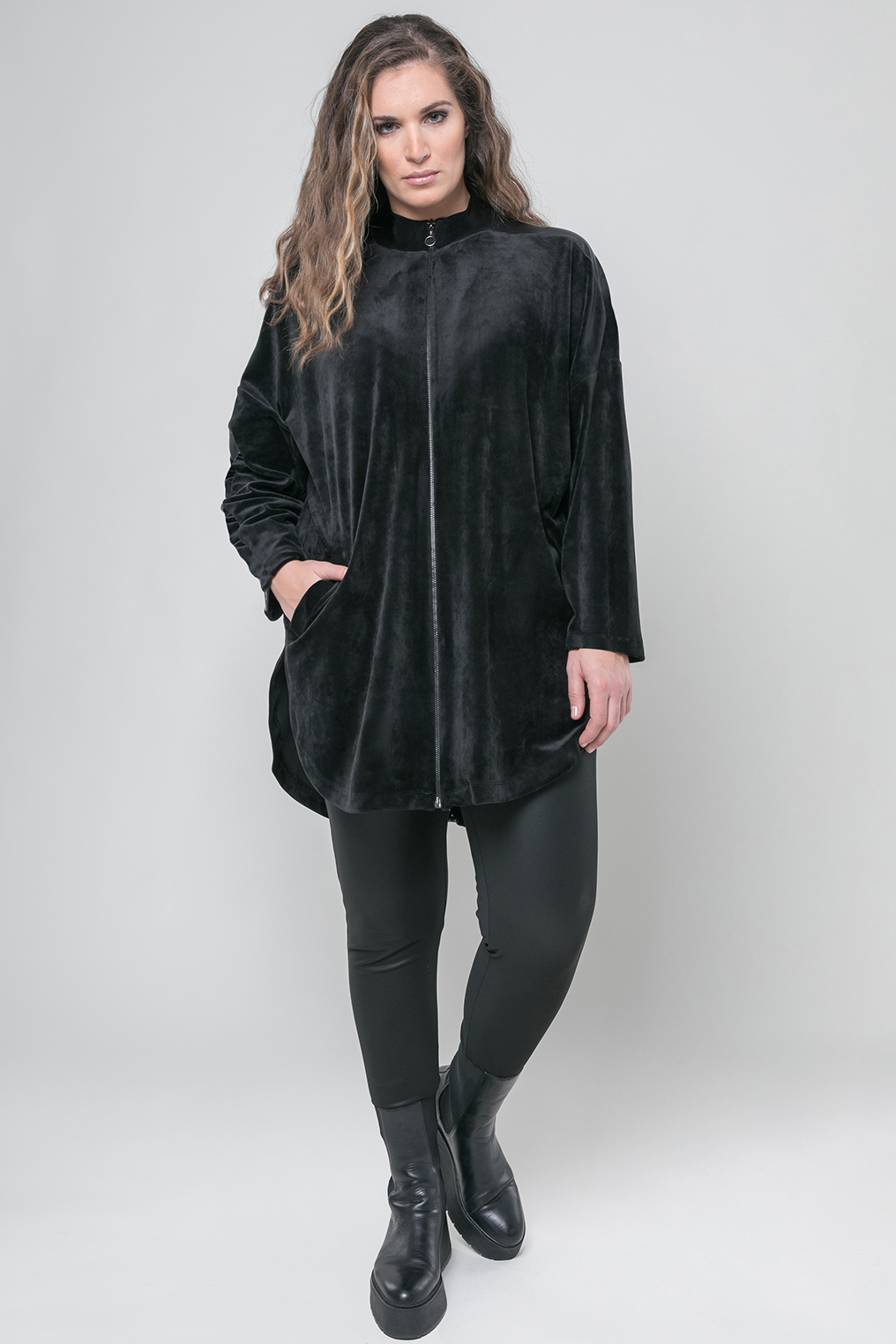 Mat vest velour glans detail achter Mat vest velour glans detail achter