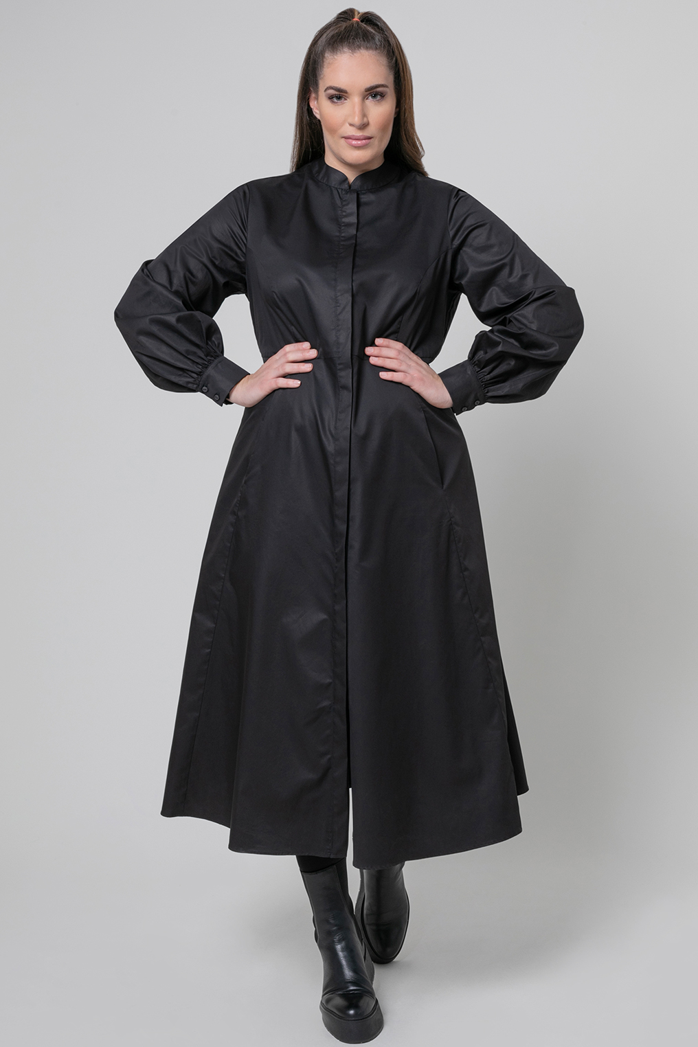 Mat jurk lang uitlopend poplin Mat jurk lang uitlopend poplin