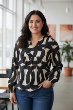 ZHENZI blouse met abstracte print