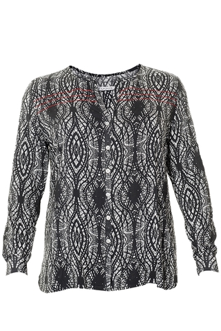 Blouse Studio print rode borduur | 250515zwar/rood42&nbsp;