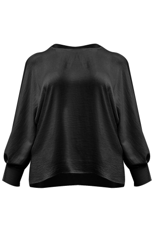Mat fashion blouse wijde pofmouw | 78011027BLACM=48-50&nbsp;