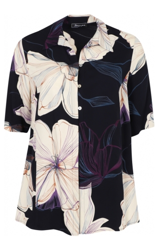 Sempre Piu blouse brede kraag print | S2422.4117NAVY54&nbsp;