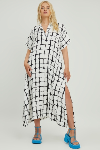 Mat fashion jurk lange splitten | 79017026BLAC/WHITM=48-50&nbsp;