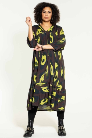 Studio jurk Yrsa lang ruche rand | S235805brow/greeM=46/48&nbsp;