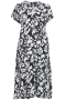 Mat fashion jurk V hals bloem print | 81017047BLAC/WHITS=44-46&nbsp;