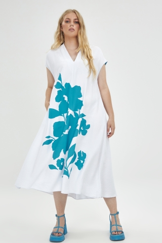 Mat fashion jurk bloemprint opdruk | 81017053BLAC/WHITM=48-50&nbsp;