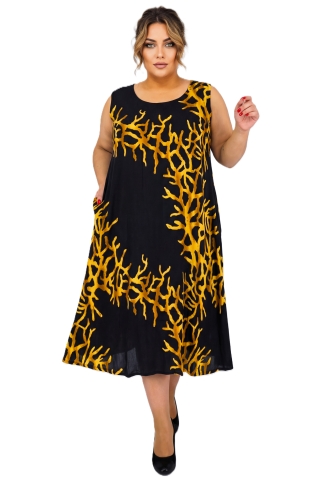 Luna jurk lois ronde hals tak print | lois03blac/gold44-52&nbsp;