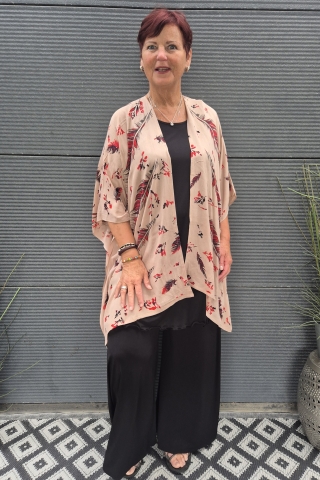 Bagoes kimono kort vogel print | B003011V2zand/paarBig Size&nbsp;