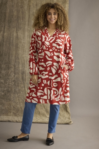 ZHENZI rode print jurk Oney | 200926TAREM=46-48&nbsp;