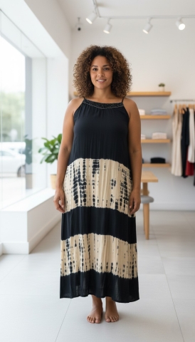 Bagoes jurk dyedip kraaltjes | B005031BLAC/BEIG1 maat&nbsp;