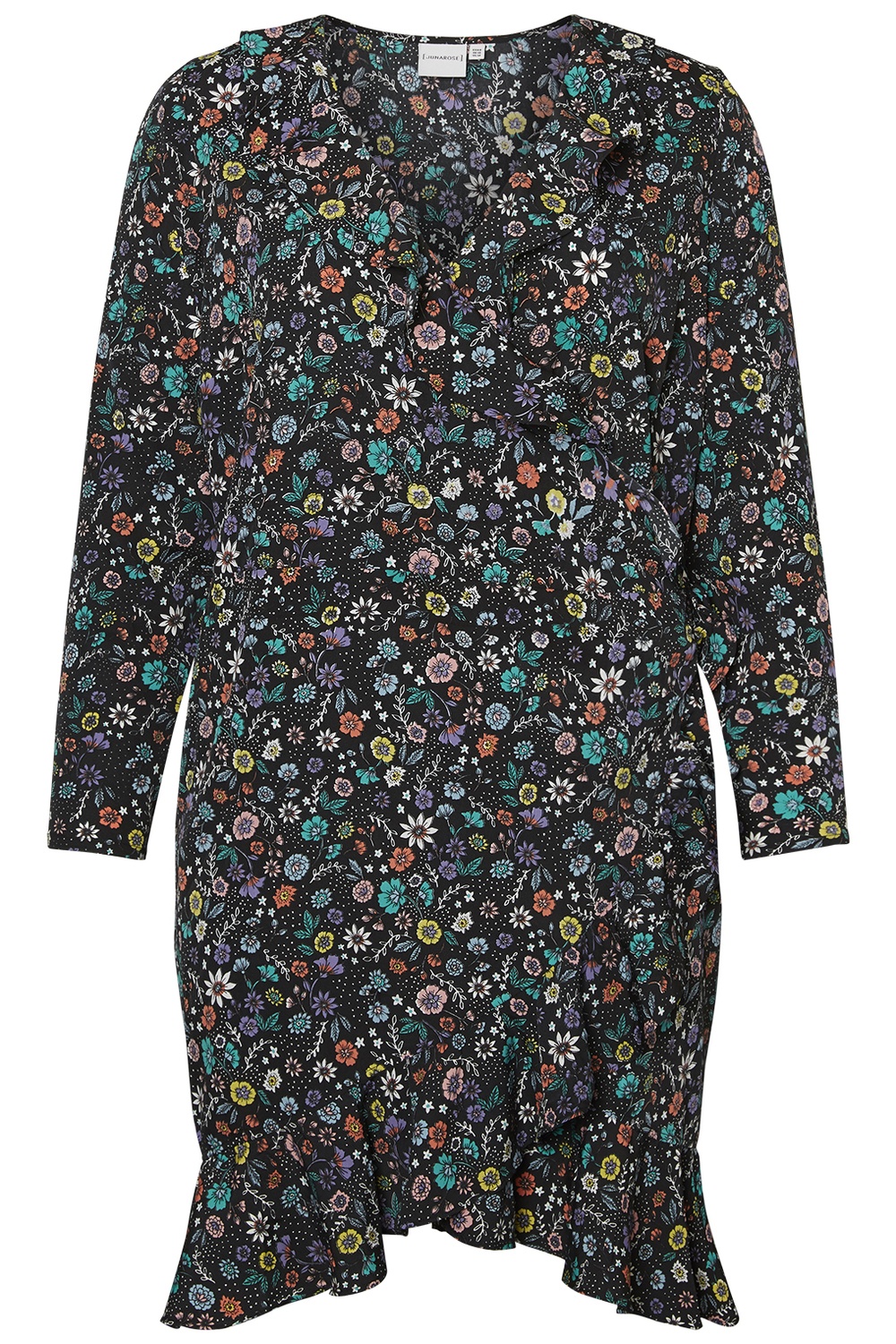 Junarose jurk Fransi overslag ruche black/aop